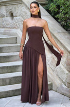 Damen Maxikleid trägerlos rückenfrei mit hohem Schlitz – Abend & festliche Anlässe | Liora