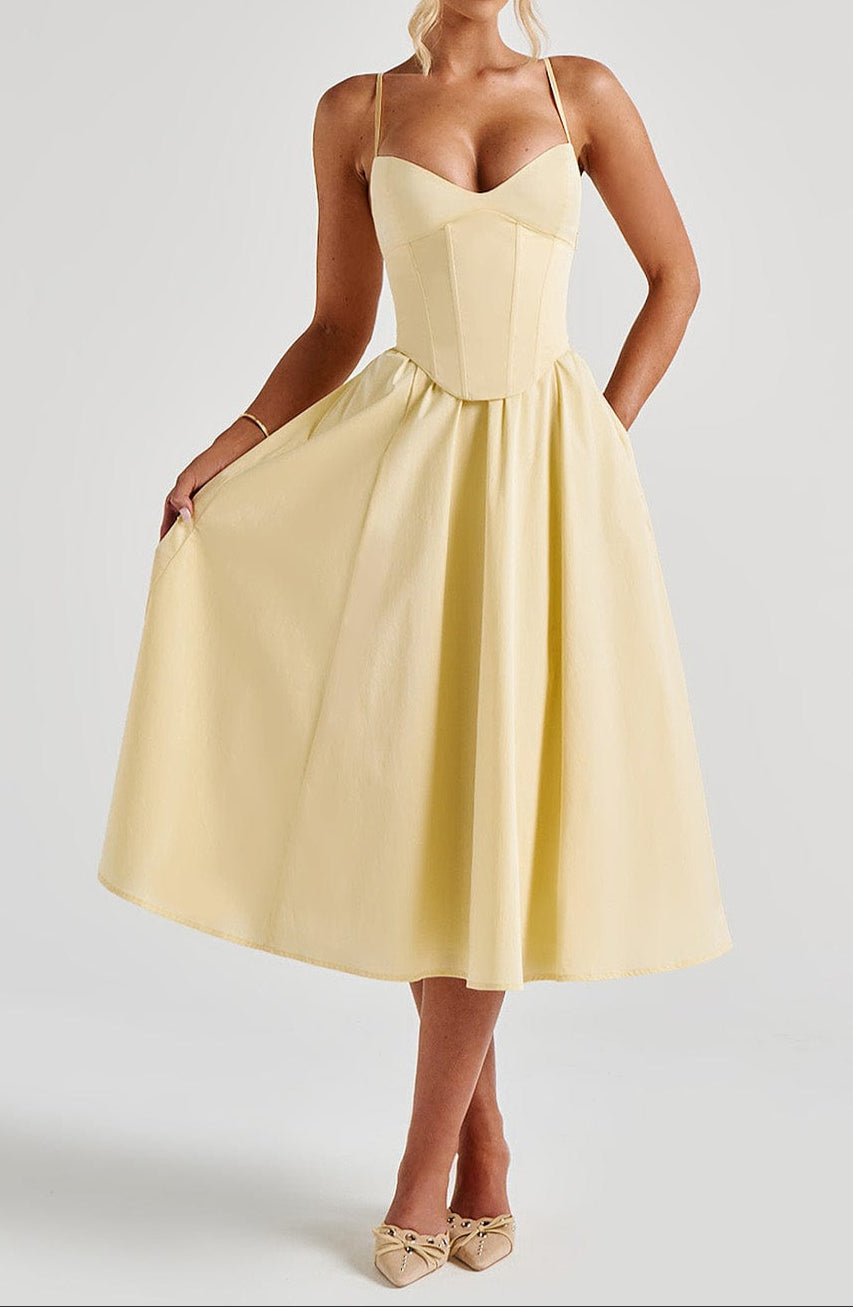 Damen Midikleid A-Linie Herzausschnitt Korsett-Oberteil Spaghettiträger – festlich & Hochzeitsgast | Ronja