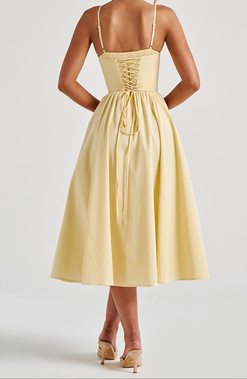 Damen Midikleid A-Linie Herzausschnitt Korsett-Oberteil Spaghettiträger – festlich & Hochzeitsgast | Ronja