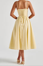 Damen Midikleid A-Linie Herzausschnitt Korsett-Oberteil Spaghettiträger – festlich & Hochzeitsgast | Ronja