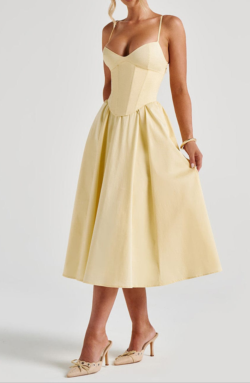 Damen Midikleid A-Linie Herzausschnitt Korsett-Oberteil Spaghettiträger – festlich & Hochzeitsgast | Ronja