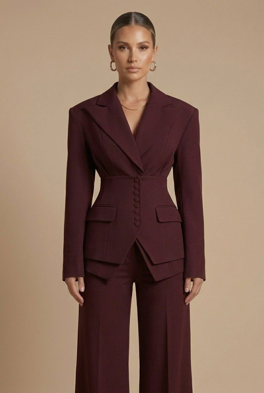 Damen Hosenanzug Spitzrevers taillierter Blazer weite Hose – formell elegant | Pia