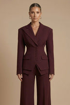Damen Hosenanzug Spitzrevers taillierter Blazer weite Hose – formell elegant | Pia