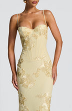 Damen Maxikleid Mesh Spaghettiträger Schnürrücken Fit & Flare – feminin-festlich für den Abend | Eira