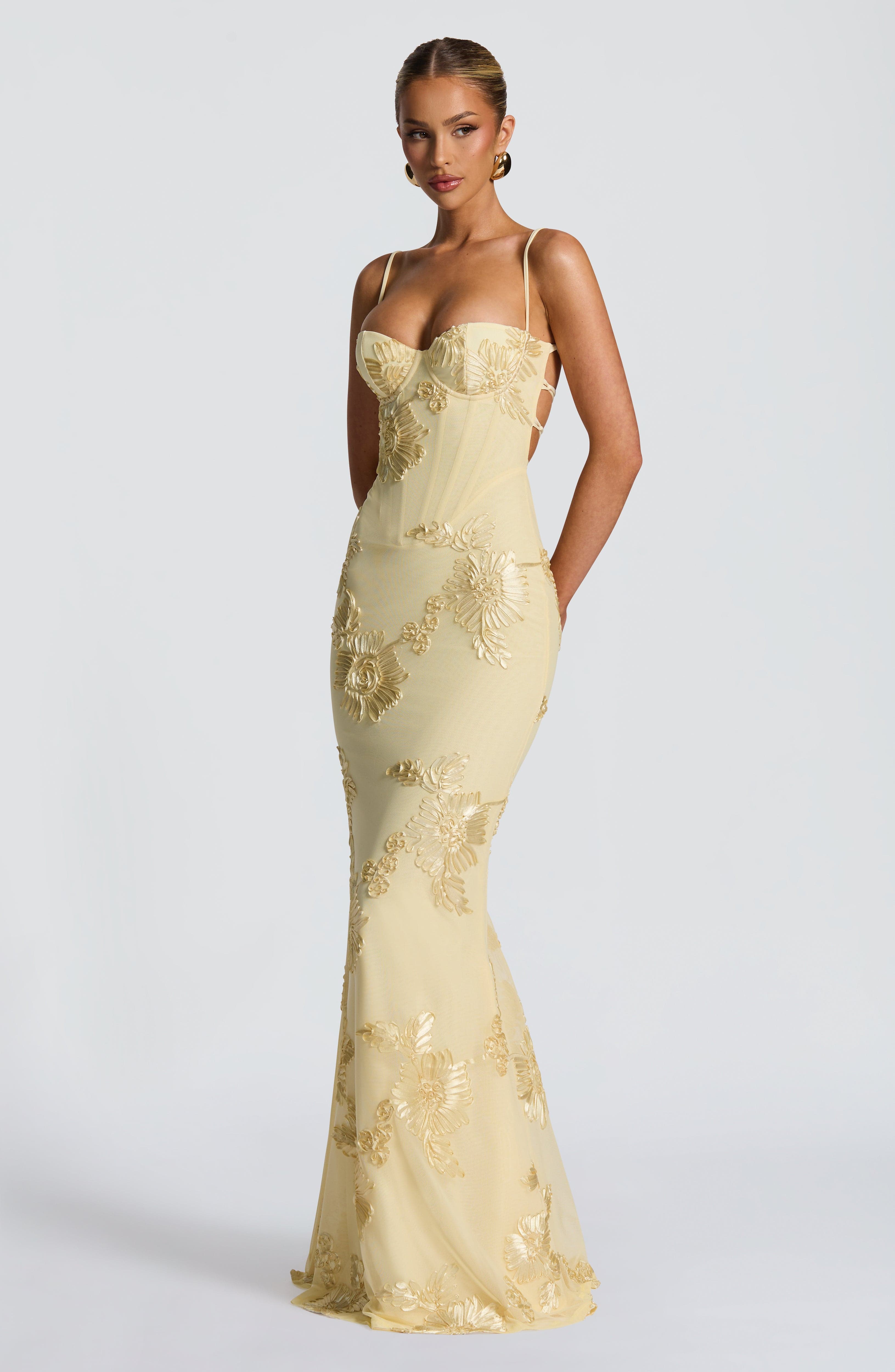 Damen Maxikleid Mesh Spaghettiträger Schnürrücken Fit & Flare – feminin-festlich für den Abend | Eira