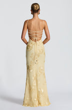 Damen Maxikleid Mesh Spaghettiträger Schnürrücken Fit & Flare – feminin-festlich für den Abend | Eira