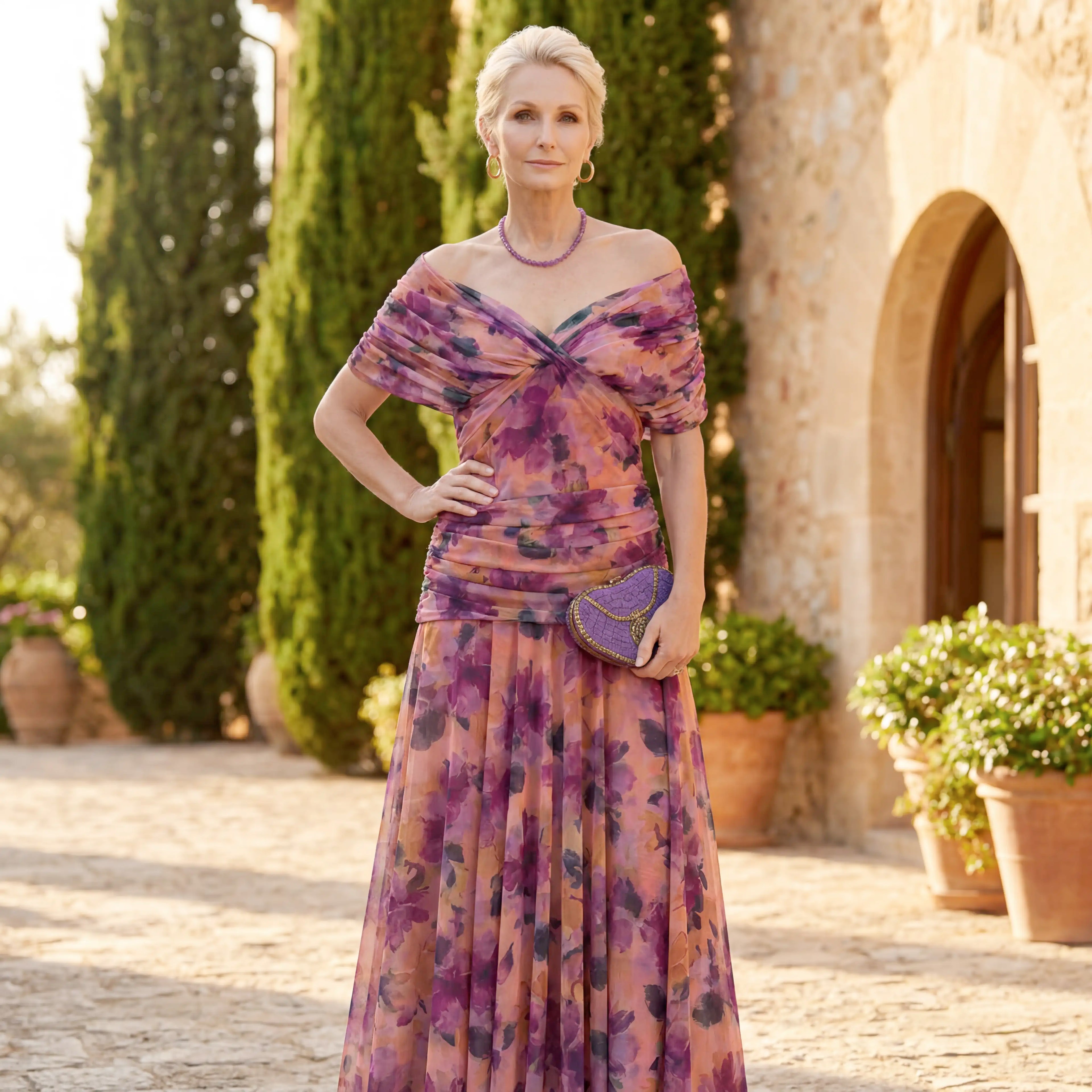 Damen Maxikleid Blumenprint V-Ausschnitt plissierte Taille fließend – Sommer & Hochzeitsgast | Asha