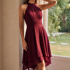 Damen Chiffon Midikleid Neckholder – A-Linie, rückenfrei, asymmetrischer Saum, festlich | Flora