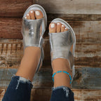 Damen Orthopädische Sandaletten mit Fußbett Metallic-Optik – für Freizeit & Abend | Solera
