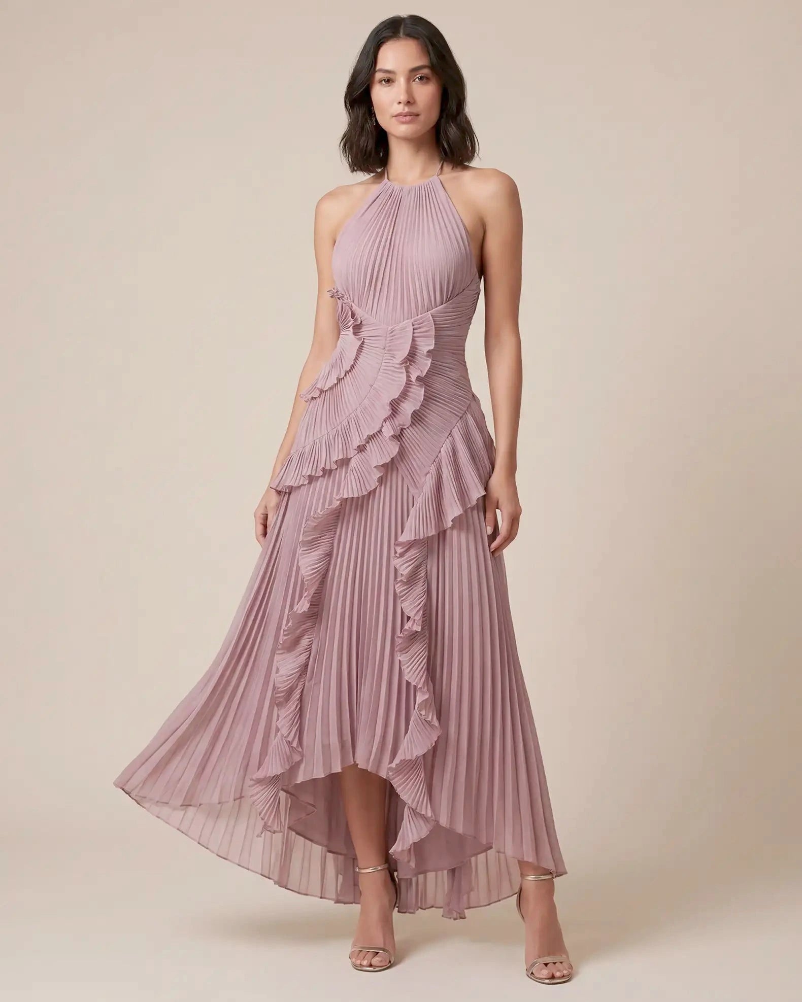 Damen Maxikleid mit Schleifenrücken und Rüschendetails – feminin für besondere Anlässe | Sasha