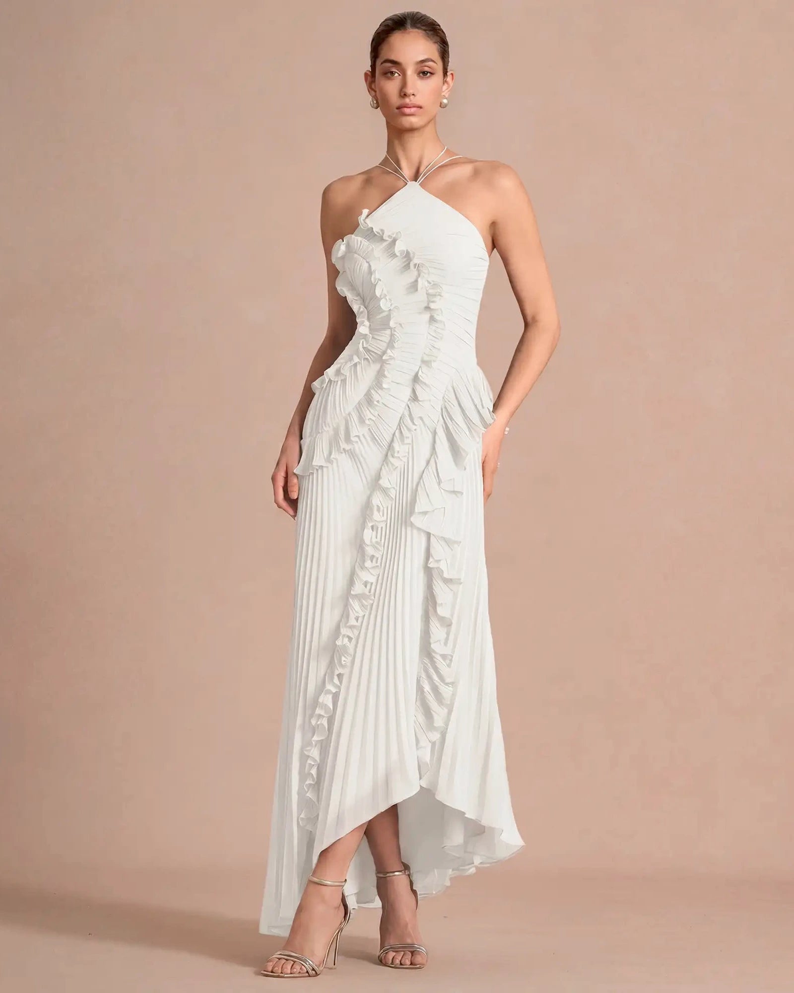 Damen Maxikleid mit Schleifenrücken und Rüschendetails – feminin für besondere Anlässe | Sasha