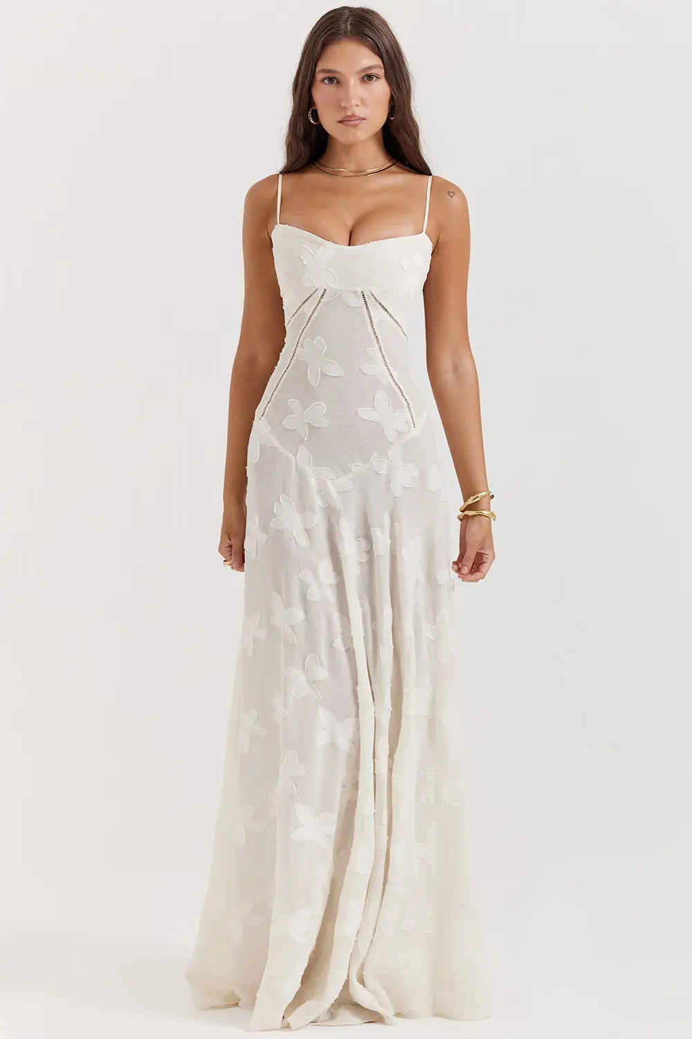 Damen Sommerkleid Maxikleid rückenfrei verstellbare Träger fließend – Gartenparty & Hochzeitsgast | Dafne