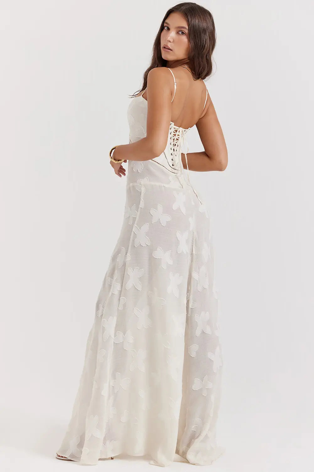 Damen Sommerkleid Maxikleid rückenfrei verstellbare Träger fließend – Gartenparty & Hochzeitsgast | Dafne
