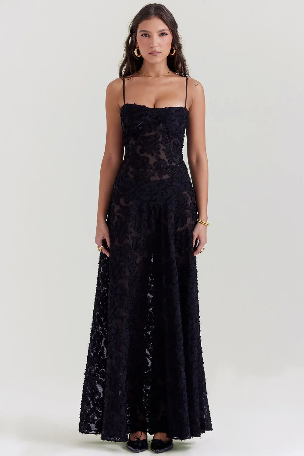 Damen Sommerkleid Maxikleid rückenfrei verstellbare Träger fließend – Gartenparty & Hochzeitsgast | Dafne