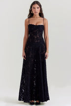 Damen Sommerkleid Maxikleid rückenfrei verstellbare Träger fließend – Gartenparty & Hochzeitsgast | Dafne