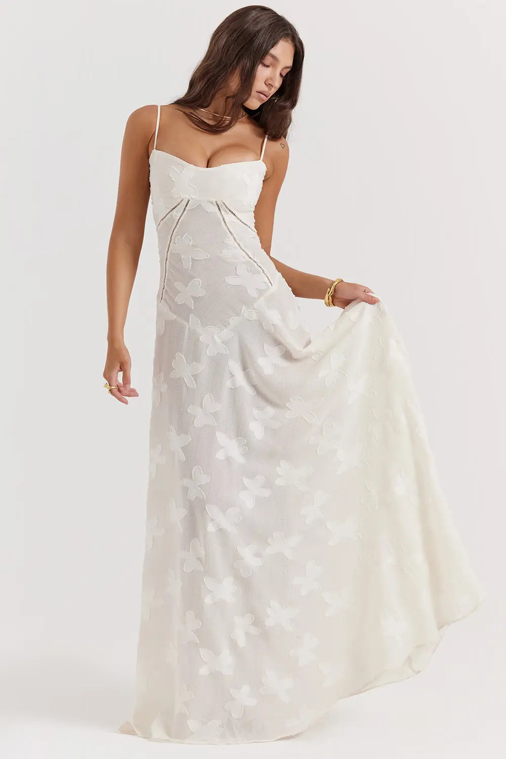 Damen Sommerkleid Maxikleid rückenfrei verstellbare Träger fließend – Gartenparty & Hochzeitsgast | Dafne