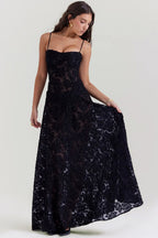 Damen Sommerkleid Maxikleid rückenfrei verstellbare Träger fließend – Gartenparty & Hochzeitsgast | Dafne