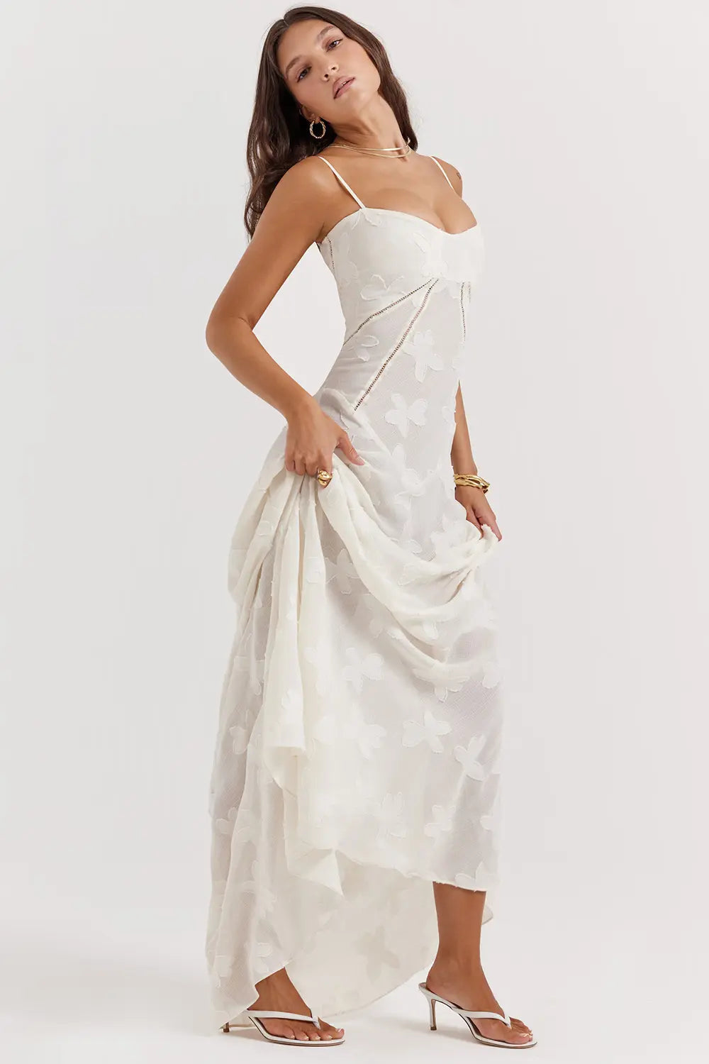 Damen Sommerkleid Maxikleid rückenfrei verstellbare Träger fließend – Gartenparty & Hochzeitsgast | Dafne