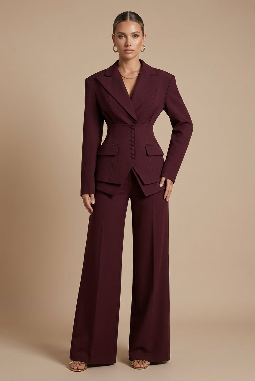 Damen Hosenanzug Spitzrevers taillierter Blazer weite Hose – formell elegant | Pia