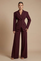 Damen Hosenanzug Spitzrevers taillierter Blazer weite Hose – formell elegant | Pia