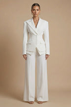 Damen Hosenanzug Spitzrevers taillierter Blazer weite Hose – formell elegant | Pia