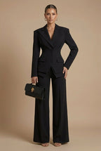 Damen Hosenanzug Spitzrevers taillierter Blazer weite Hose – formell elegant | Pia
