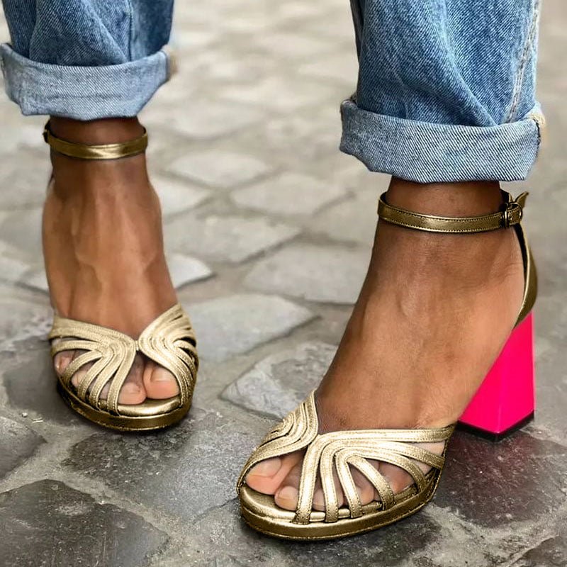 Damen Sandaletten Blockabsatz Riemchen Knöchelriemen – festlich & elegant | Catherine
