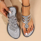 Damen Sandalen flach mit Strass und T-Steg – für Sommer und Urlaub | Anastasia