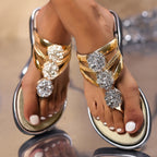 Damen Sandalen flach mit Strass und T-Steg – für Sommer und Urlaub | Anastasia