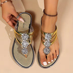 Damen Sandalen flach mit Strass und T-Steg – für Sommer und Urlaub | Anastasia