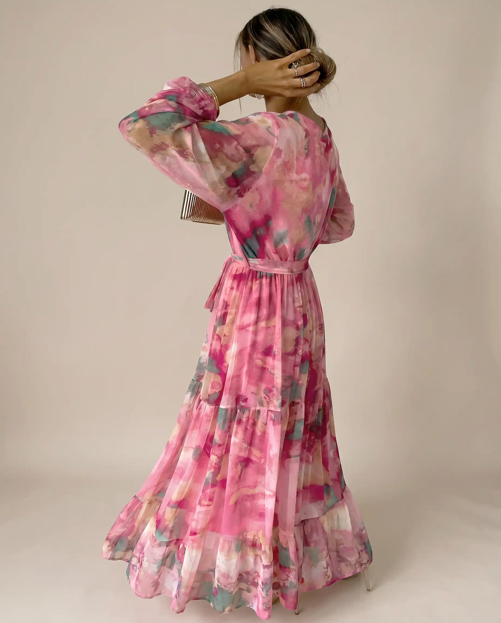 Damen Maxikleid Blumenmuster fließend Gürtel handgefertigt – Sommerkleid für Gartenfest & Hochzeit | Zara