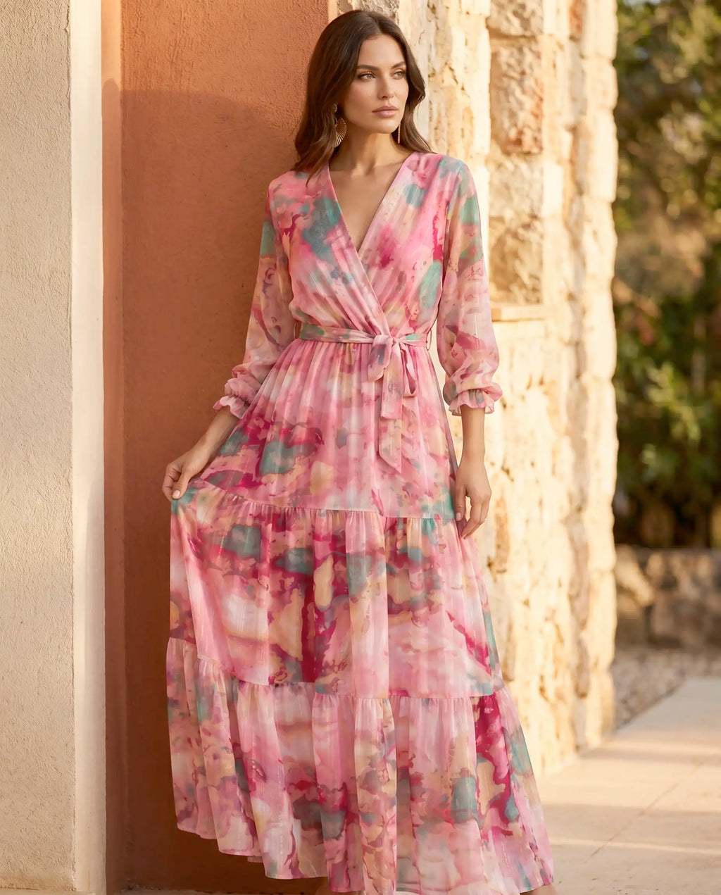 Damen Maxikleid Blumenmuster fließend Gürtel handgefertigt – Sommerkleid für Gartenfest & Hochzeit | Zara