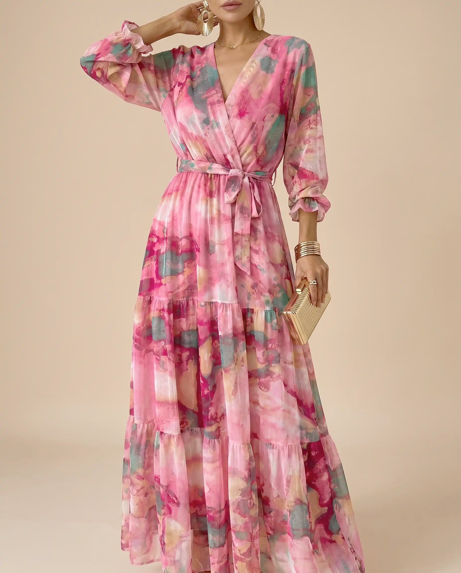 Damen Maxikleid Blumenmuster fließend Gürtel handgefertigt – Sommerkleid für Gartenfest & Hochzeit | Zara